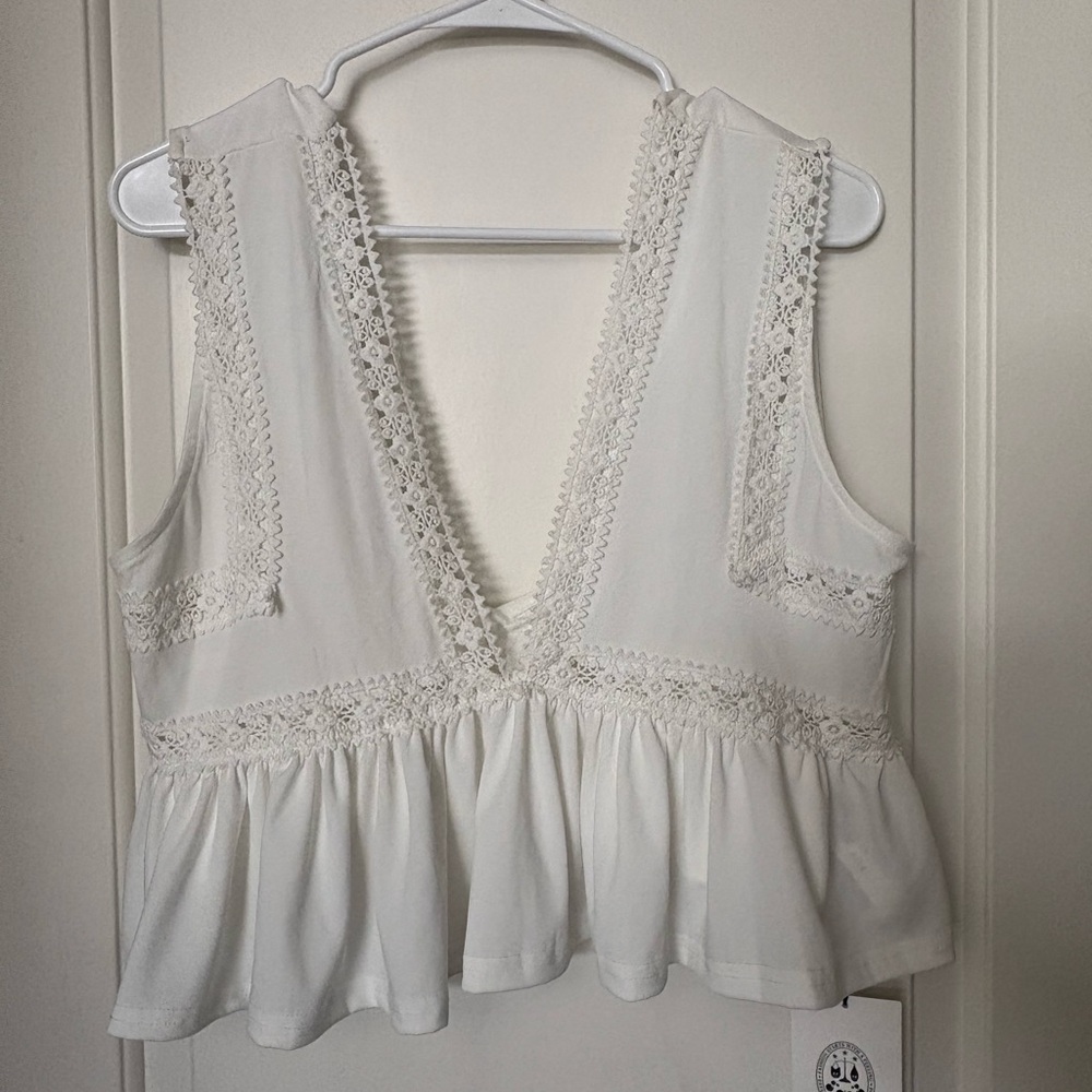 Cider V-Neck Lace Ruffle Crop Top